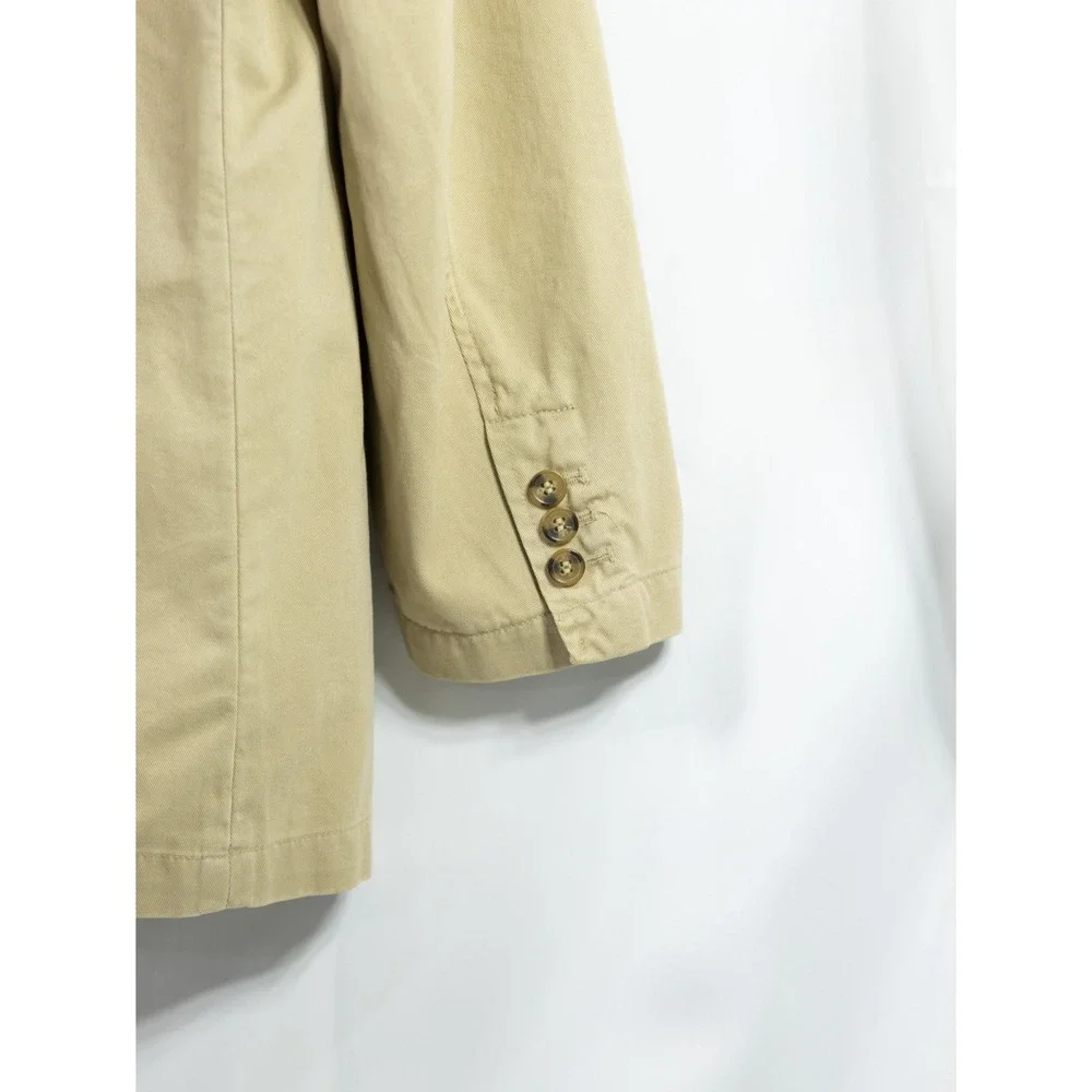Mens Khaki Cotton Twill 3-Button Field Blazer Jacket Tan Tailored Sport Coat